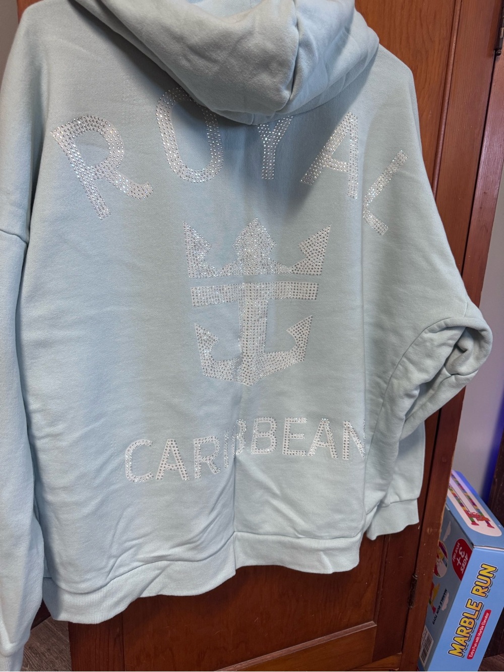 Light Blue Rhinestone Logo Hooded Sweatshirt